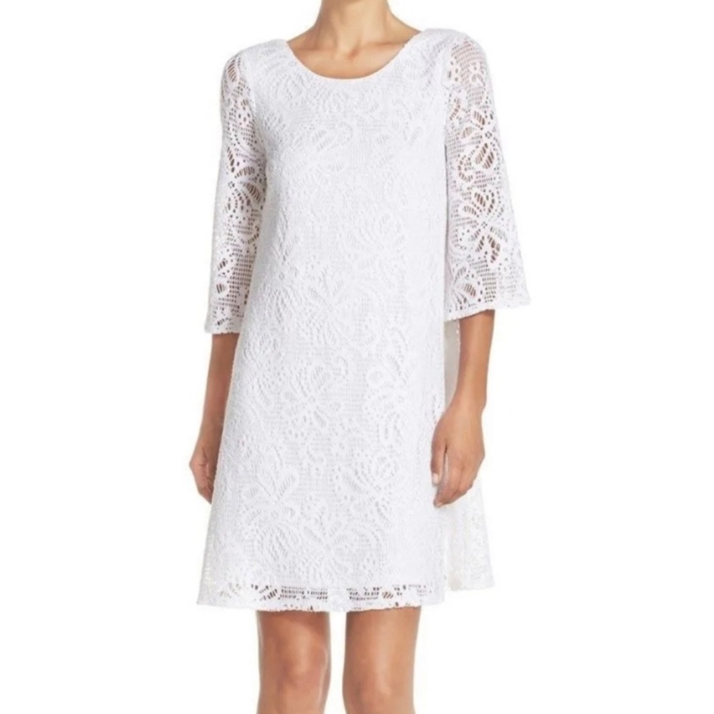 Lilly Pulitzer Foley Dress Resort White Whirlpool Knit Lace A-Line Swing Dress L